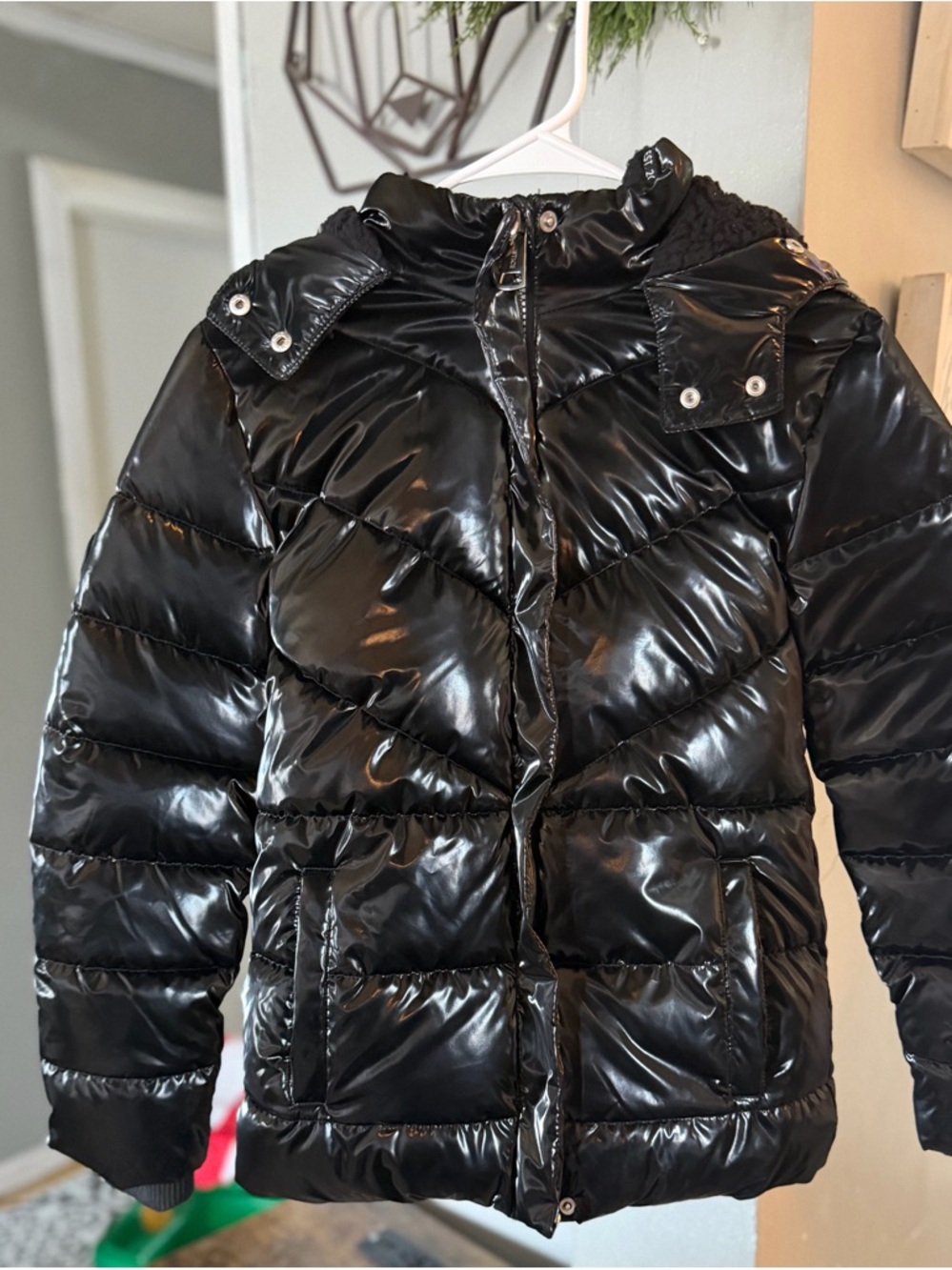 Justice Black Shiny Hooded Puffer Coat
